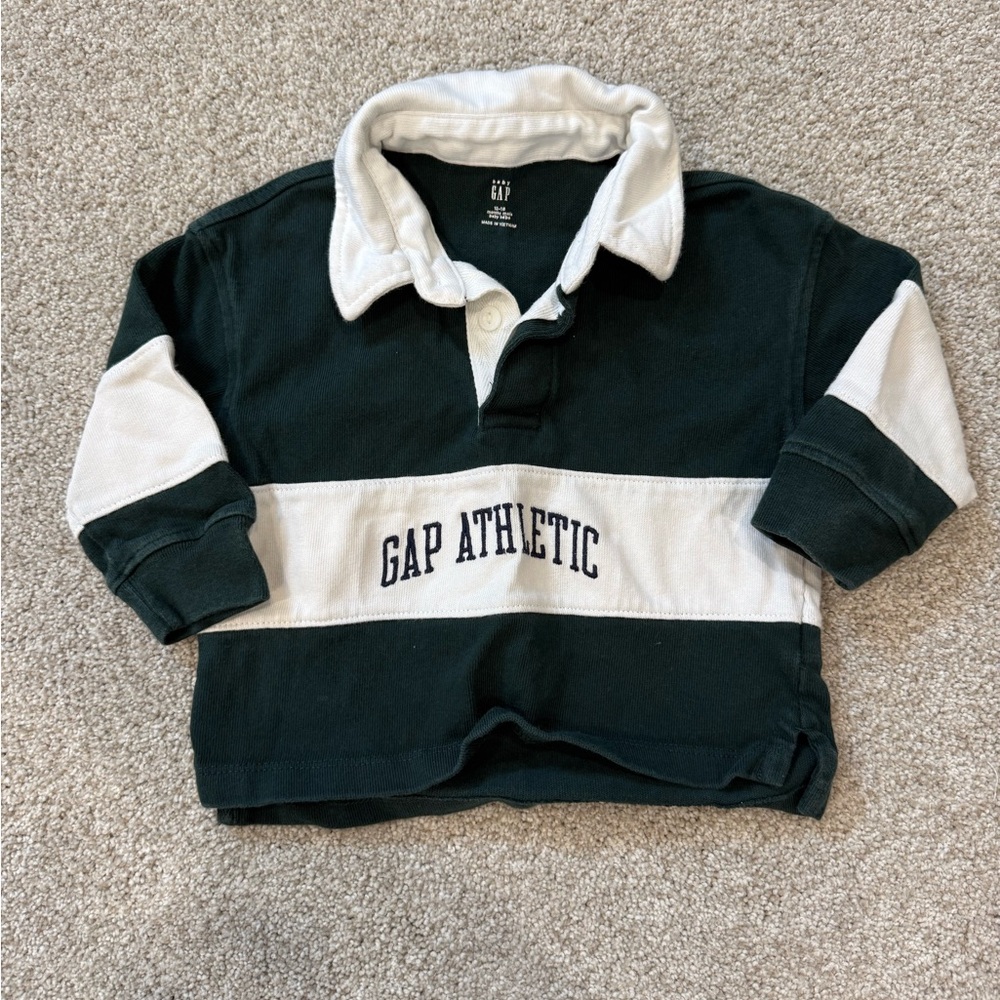 GAP Green & White Rugby Shirt & osh kosh b’gosh Blue Jeans 12-18m preppy trendy - Picture 3 of 8